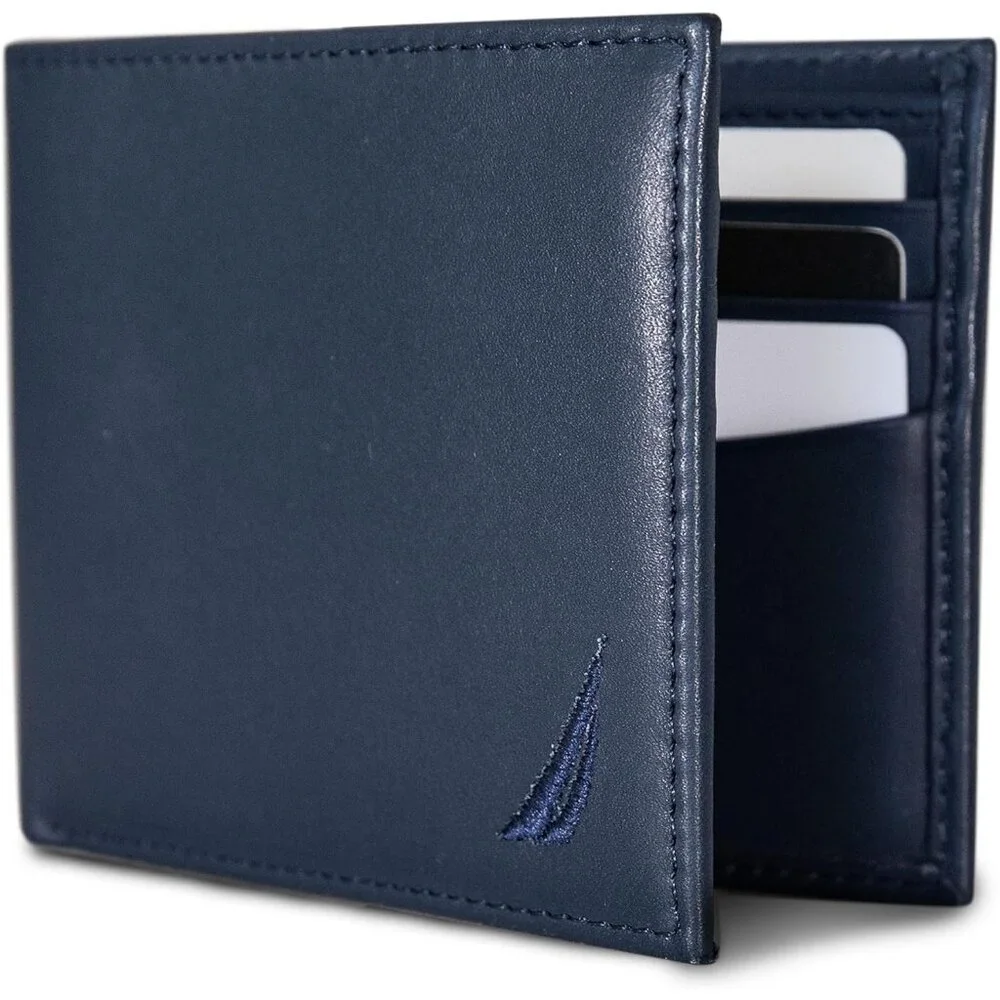 Men's Sail - Navy Bifold Leather Wallet RFID Blocking ID Window Card Slots